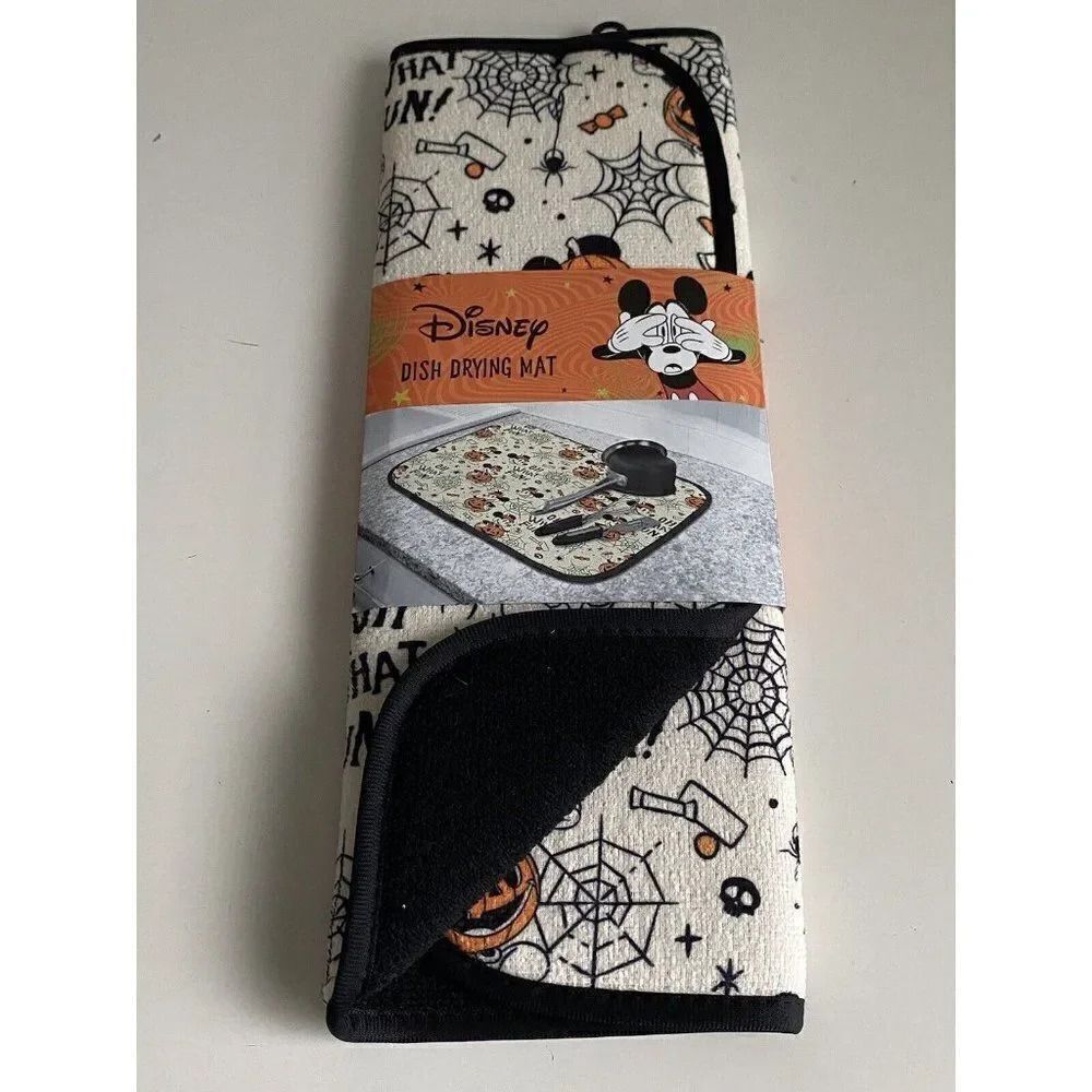 Disney Mickey Mouse Halloween Drying‎ Mat 16”x18” Pumpkins Spider Webs Candy NEW
